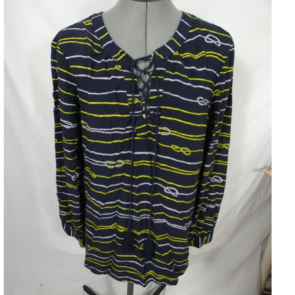 Tommy Hilfiger Women's Large Tunic Navy Blue Nautical Drawstring Neckline